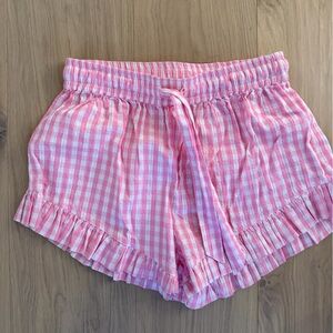 Pink Gingham Ruffle Hem Women's Shorts